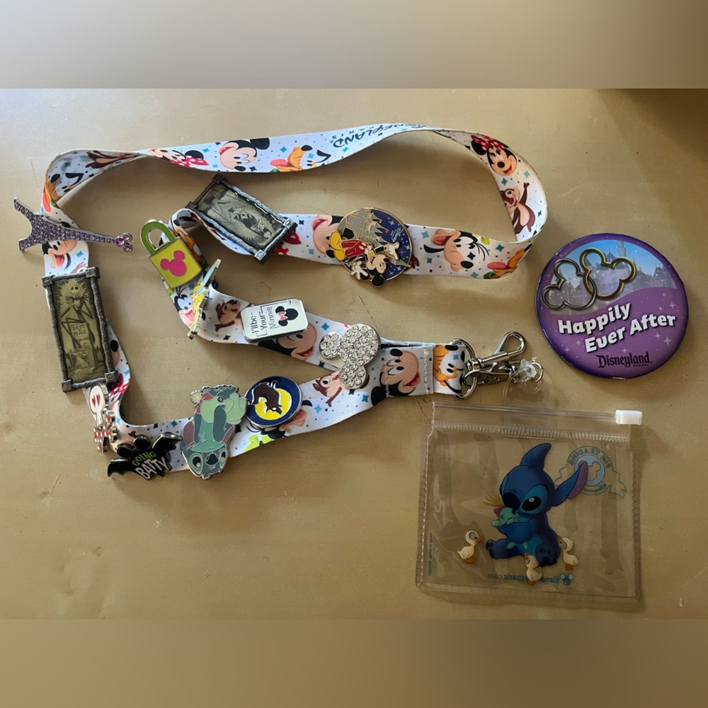 Disney pin collection! Lanyard and button and pins, oh my!